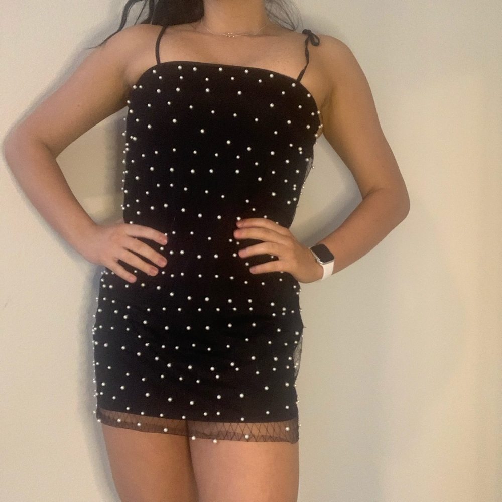Black Mini Pearl Dress